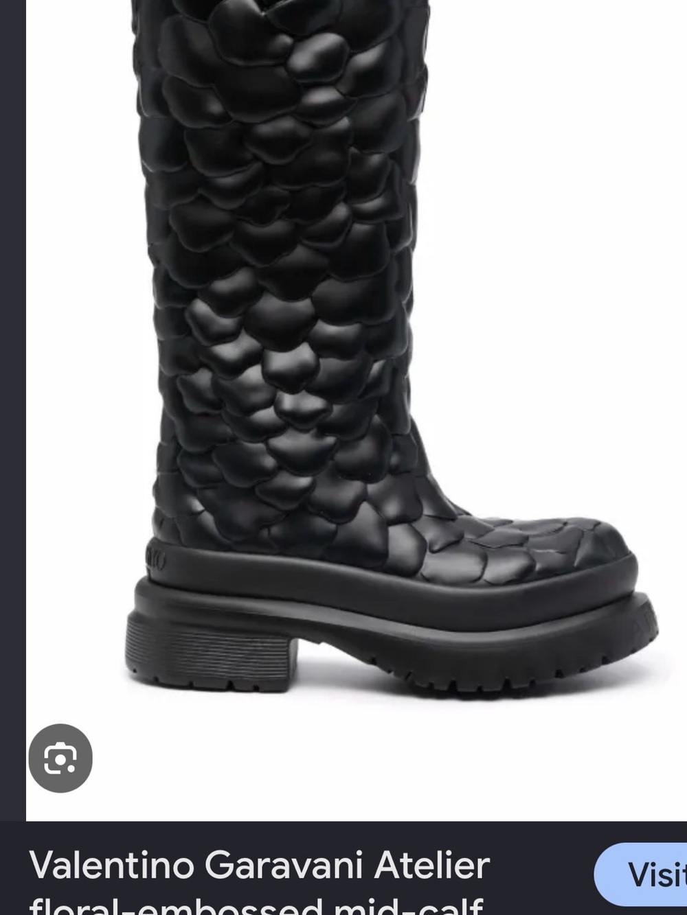 Valentino Garavani Black Floral-Textured Mid-Calf Chunky Boot